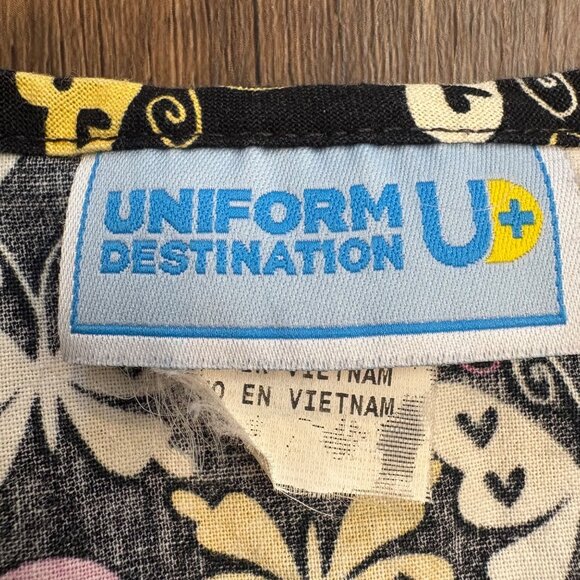 Butterfly Floral Scrub Top Small Uniform Destination Cotton  Multicolor Pockets - Picture 2 of 6